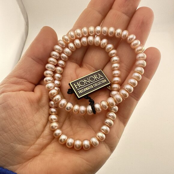 Honora Pearl Bracelet Stretch Set of 2 Pearls Blush Pink Pastel Stack Stackable - Picture 5 of 8